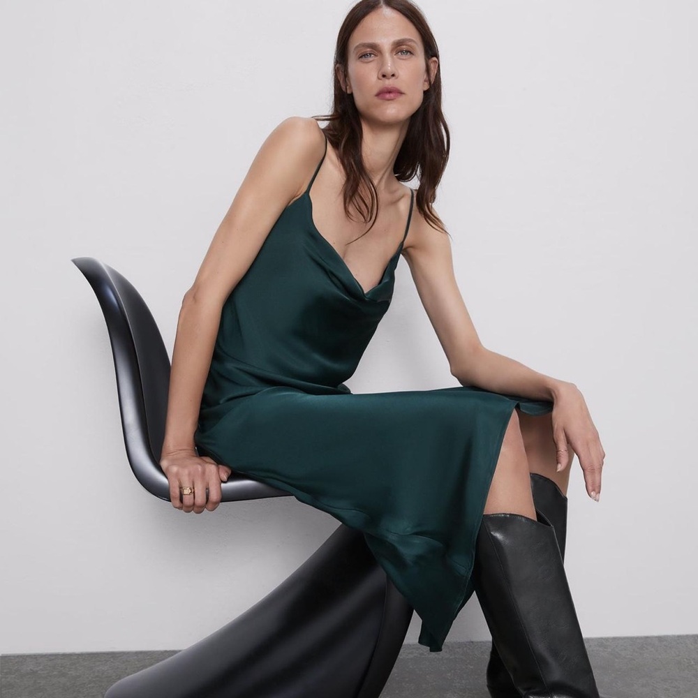 Zara Green Satin Slip Dress NWT medium